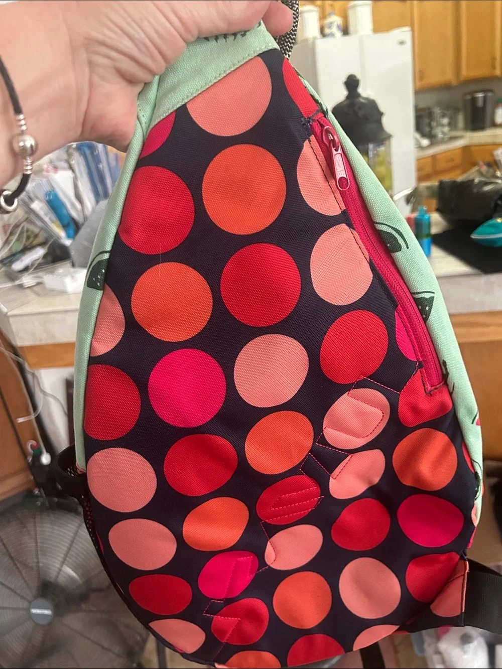 Kavu Mint Watermelon Sling Bag with Pink Accents